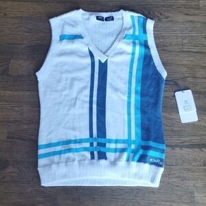 OAKLEY Golf Tier Knit Vest White Blue V-neck XL